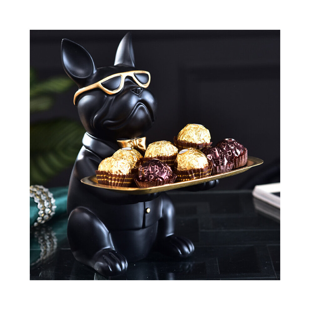 (Black) Nordic French Bulldog Sculpture Dog Statue Statue Jewelry Storage Table Decoration Gift Belt Plate Glasses Tray Home Art Statue