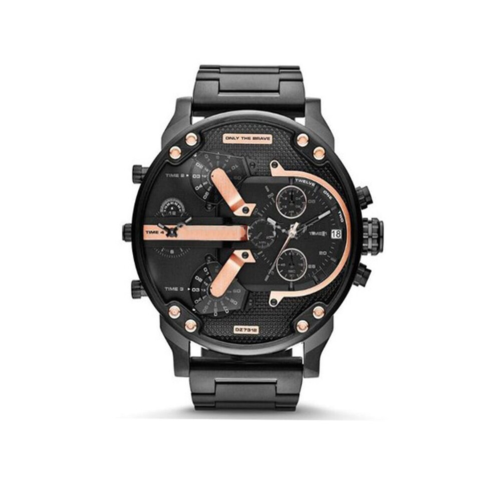 (NeroOro) Orologio analogico in acciaio inossidabile da uomo, cinturino sportivo/elegante