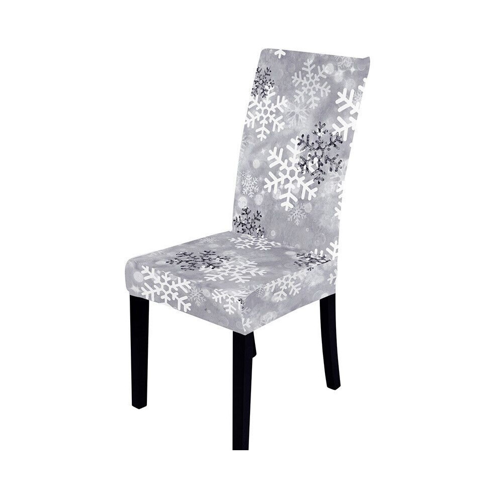 (Gray White) Christmas Chair Cover Elastic Printed Xmas Dining Room Party Banquet Home Decor
