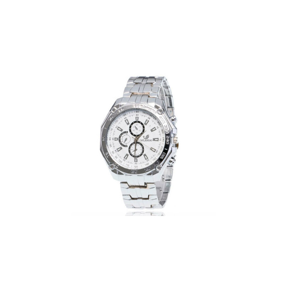 (White) Men's Stainless Steel Quartz Analog Wrist Watch Sport Watches Gifts Luxury