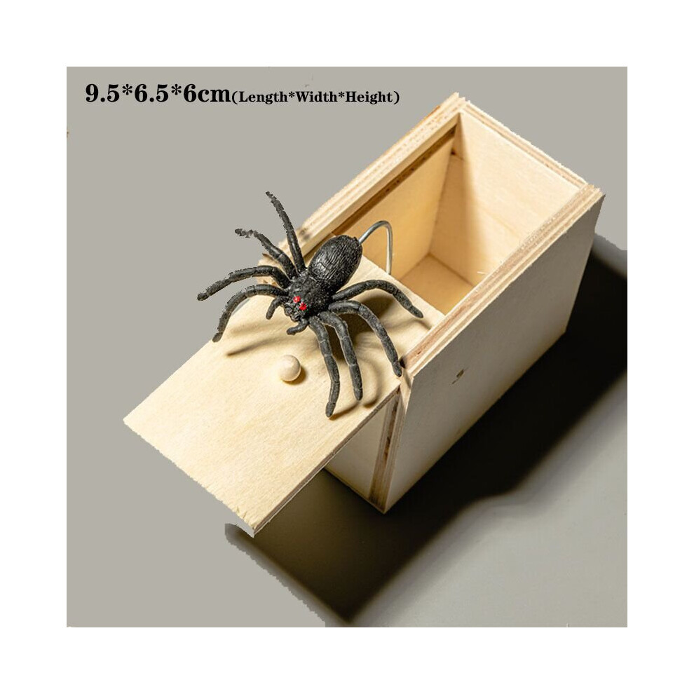 (Beige) Wooden Prank Spider Scare Box Hidden In Case Joke Trick Play Kids Adult Fun Toy Beige
