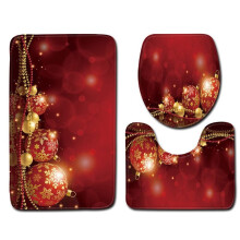 (Ball-3pcs-45x75cm) 4pcs Christmas Shower Curtain Toilet Cushion Set Cover Mat Pad Rug Bathroom Xmas