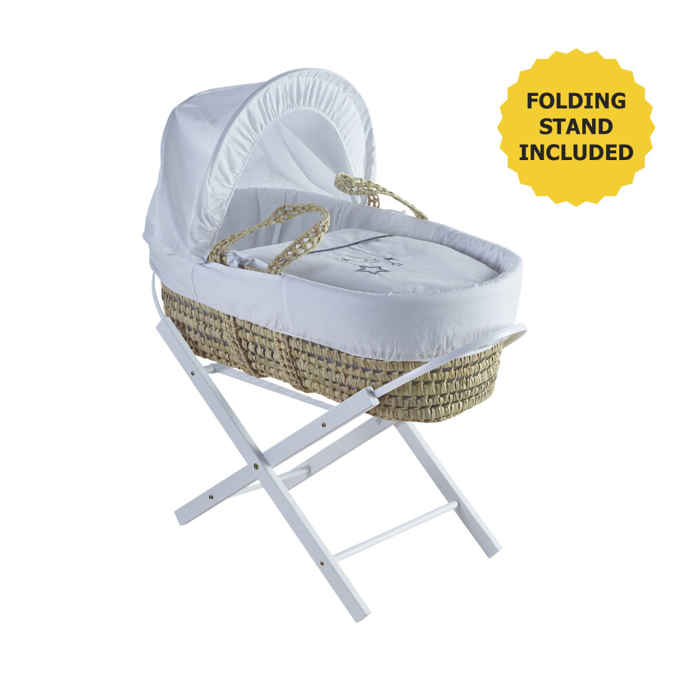 White Wish Upon A Star Moses Basket with Opal Folding Stand White