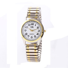(GoldSilverWhite, Men) Luxury Elastic Stainless Steel Wristwatch Quartz Women Men Dress Analog Watches