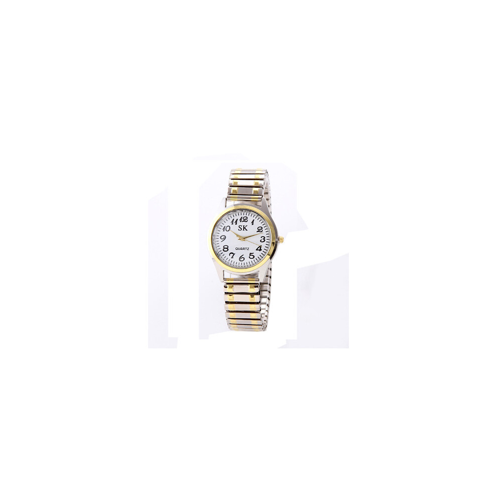 (Goldsilverwhite, Men) Luxury Elastic Stainless Steel Wristwatch Quartz Women Men Dress Analog Watches Multicoloured