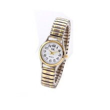 (GoldWhite, Women) Luxury Elastic Stainless Steel Wristwatch Quartz Women Men Dress Analog Watches