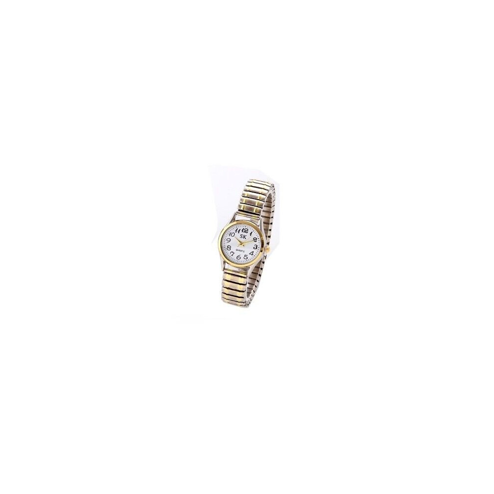 (Goldwhite, Women) Luxury Elastic Stainless Steel Wristwatch Quartz Women Men Dress Analog Watches Multicoloured