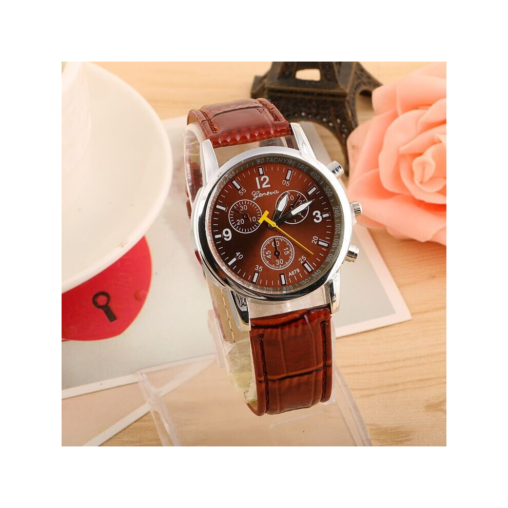 (Brown) Luxury Men Watch Leather Watches Quartz Military wristwatch Relojes Hombre 2018