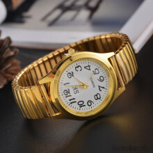 (Gold, Women) Luxury Elastic Stainless Steel Wristwatch Quartz Women Men Dress Analog Watches