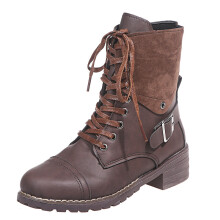 (Coffee, 5.5) Womens Mid Calf Boots Chunky Heels Booties Casual Shoes Round Toe Zipper Lace Up