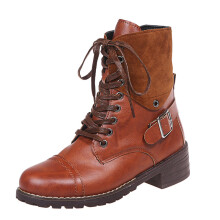 (Brown, 3) Womens Mid Calf Boots Chunky Heels Booties Casual Shoes Round Toe Zipper Lace Up