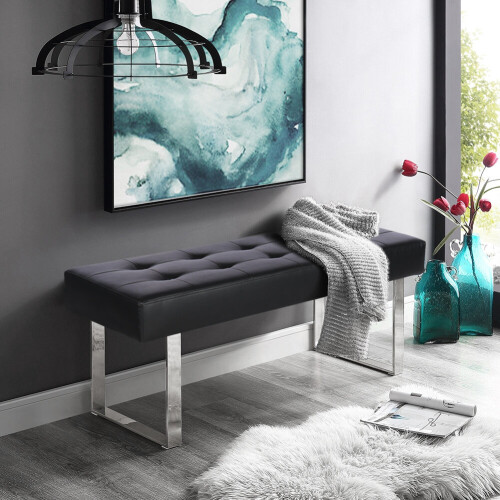 Living And Home Faux Leather Entryway Longe Bench Window Seat Ottoman Bed End Stool Chrome Legs