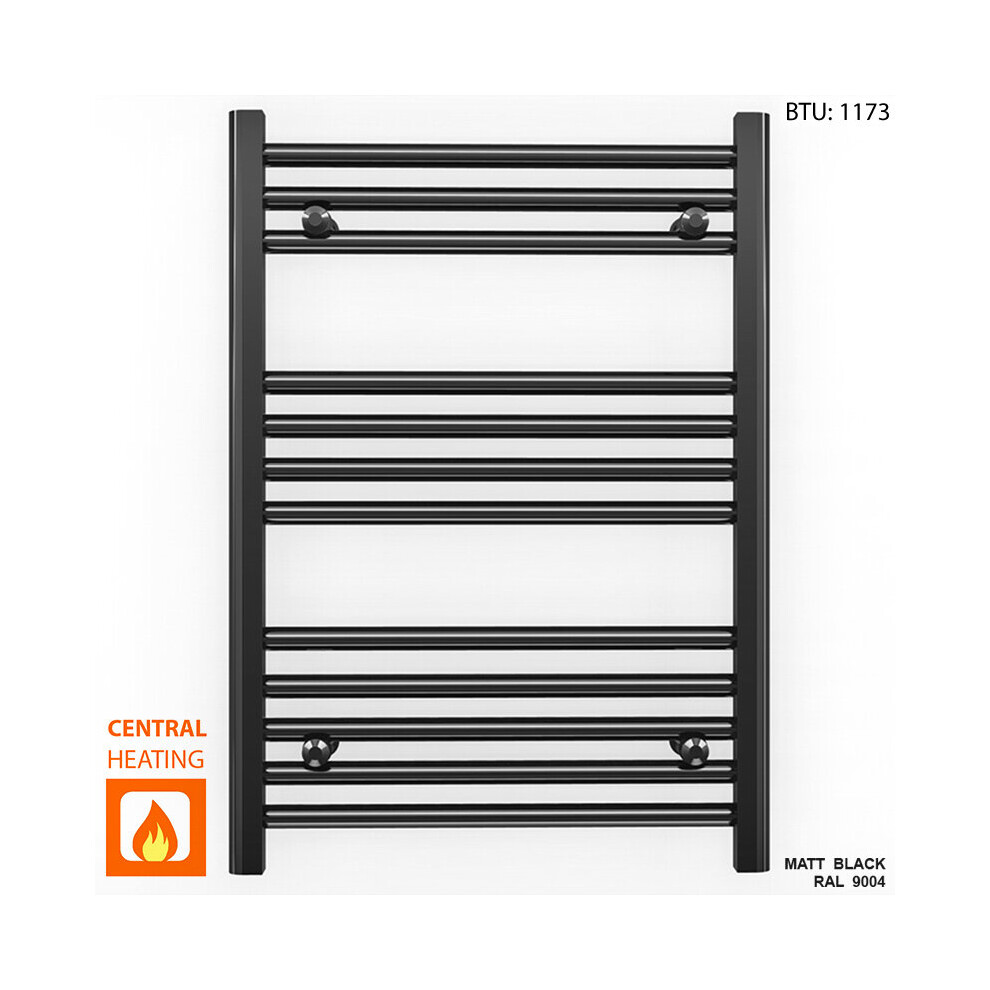 (Angled Black Valves, 550 x 700mm (BTU: 1173)) 550mm Wide Black Towel Rail Radiator With Valves