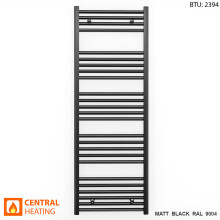(Straight TRV Black Valves, 550 x 1400mm (BTU: 2394)) 550mm Wide Black Towel Rail Radiator With Valves