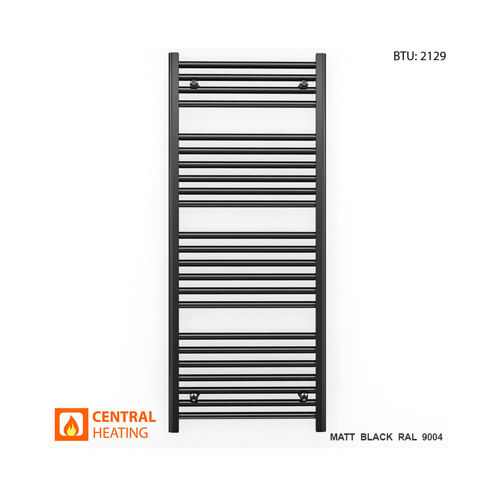 (Straight Black Valves, 550 x 1200mm (BTU: 2129)) 550mm Wide Black Towel Rail Radiator With Valves