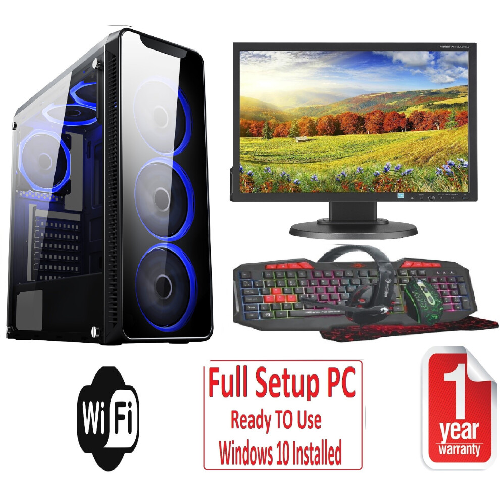 Fast Gaming PC Bundle - Core i5 8GB RAM 1TB GT710 2GB 19'' Monitor 6 FANS BLUE-image-OPC-P8M6C2D-REFURBISHED