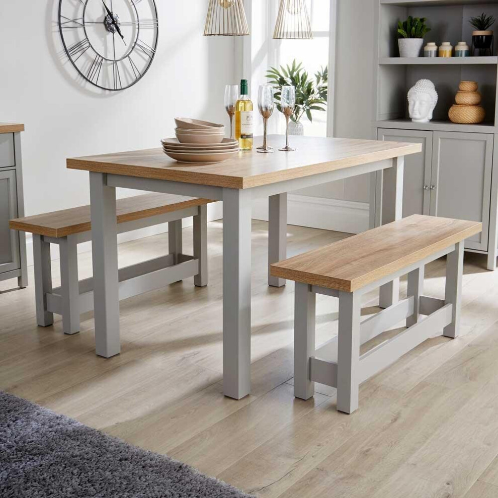 Grey Painted Breakfast Table and Bench Set of 2 Benches36mm Oak Top