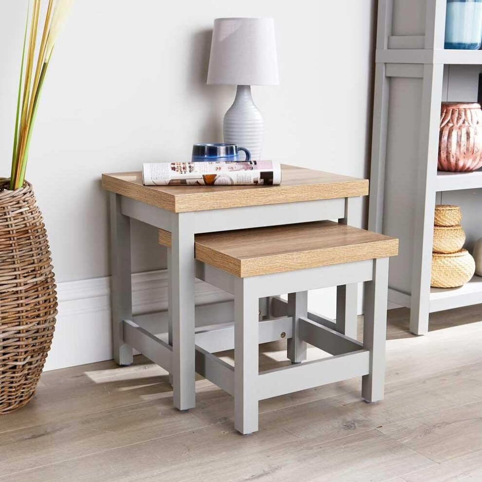 Grey Oak Top Coffee Nest of 2 Tables Occasional Side End Tables Stackable