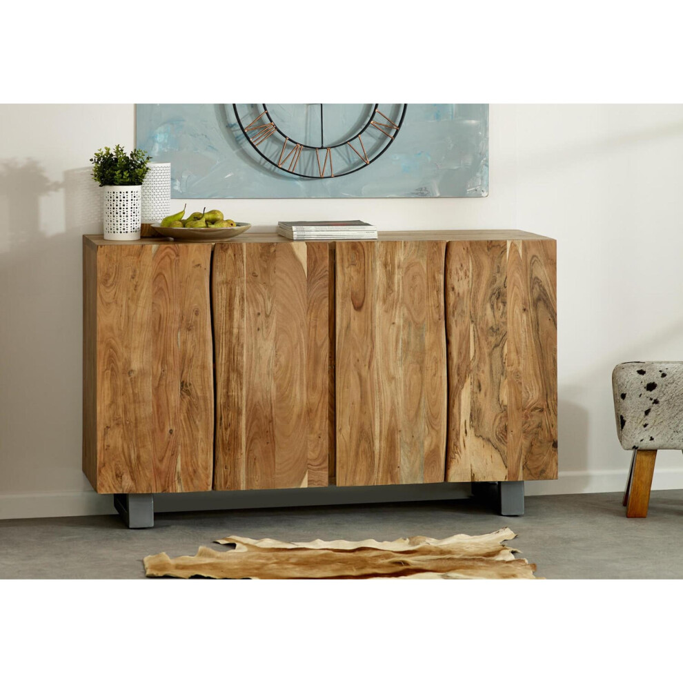 Living Live Edge Wooden Large Sideboard Cupboard 4 Door Internal Shelf Storage