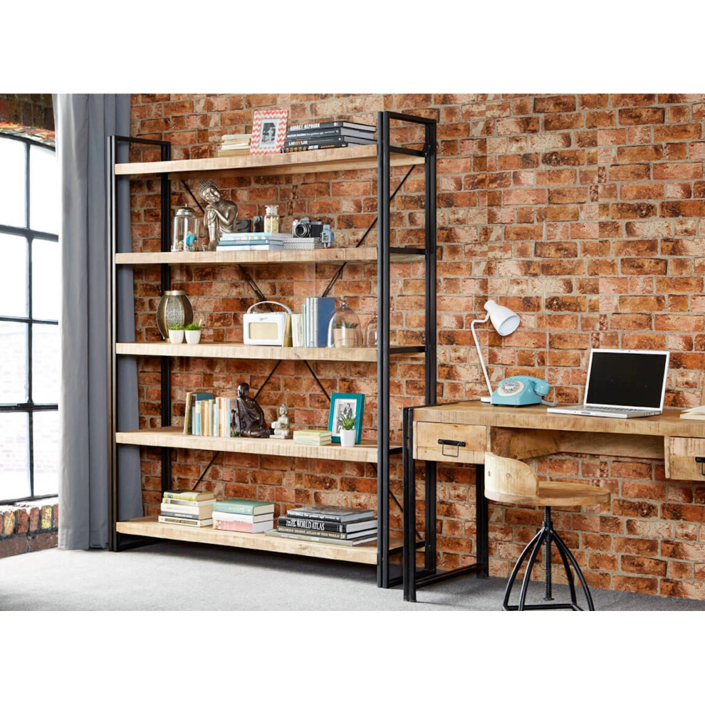 Cabrio Industrial Large Open 5 Shelf Bookcase Living Room Office Solid Wood