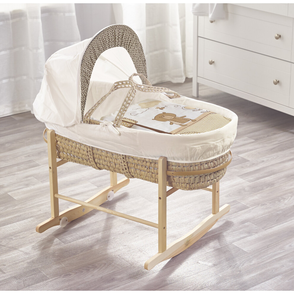 Tiny Ted Cream Moses Basket with Chester Rocking Stand Natural - Cream