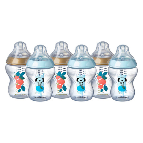 Tommee Tippee Tommee Tippee Closer to Nature Baby Bottles, 260ml, Pack of 6, Decorated