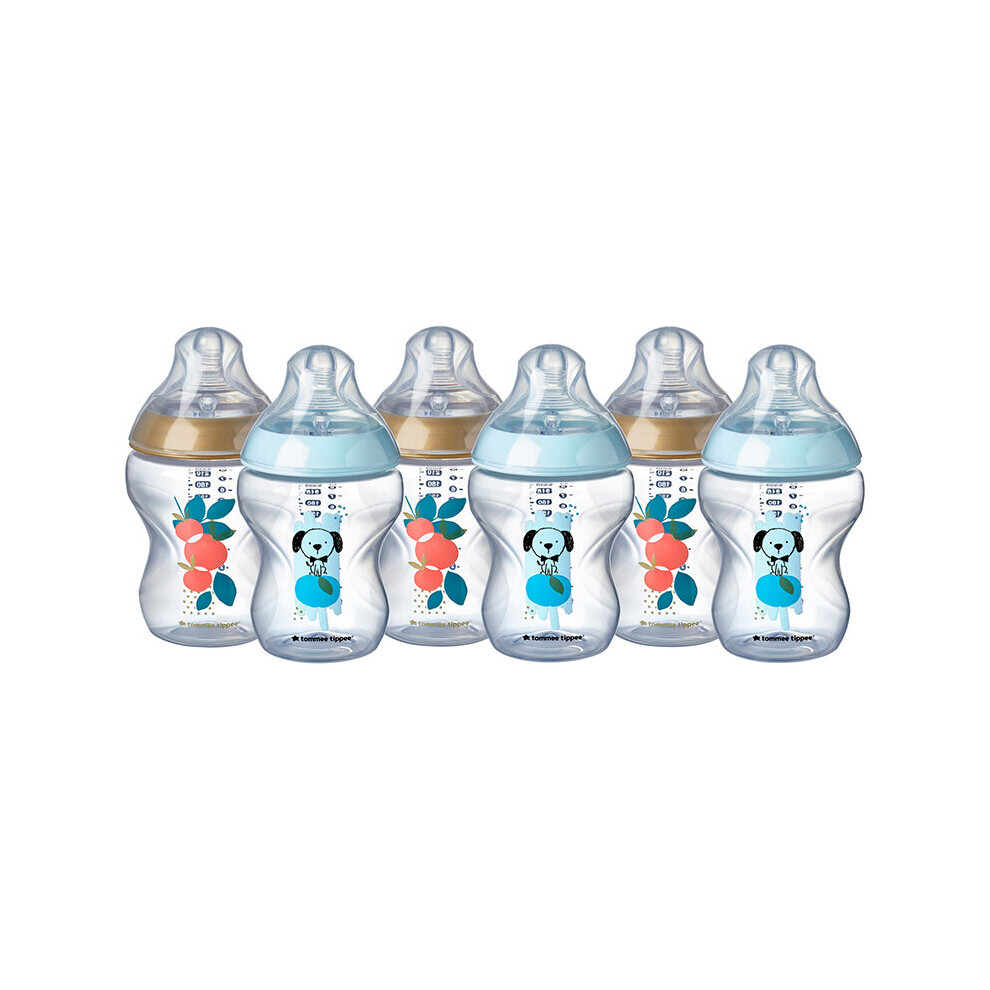 Tommee Tippee Closer To Nature Baby Bottles, 260Ml, Pack Of 6, Decorated
