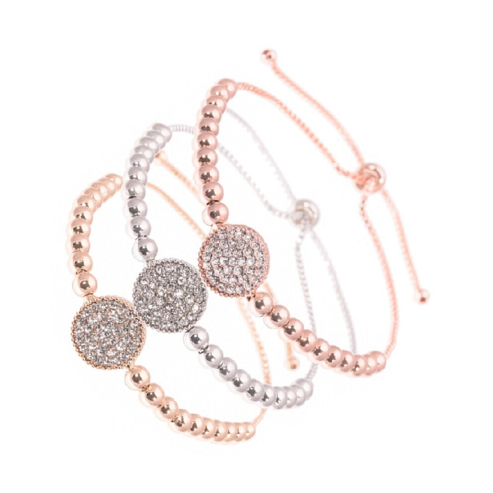 Silver Gold Rose Gold Bracelets x 3 Set Belle & Beau Savannah With White Crystals