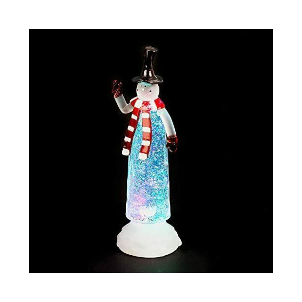 (27cm Snowman Figure ) Battery Operated Christmas Colour Changing LED Water Spinner Tree