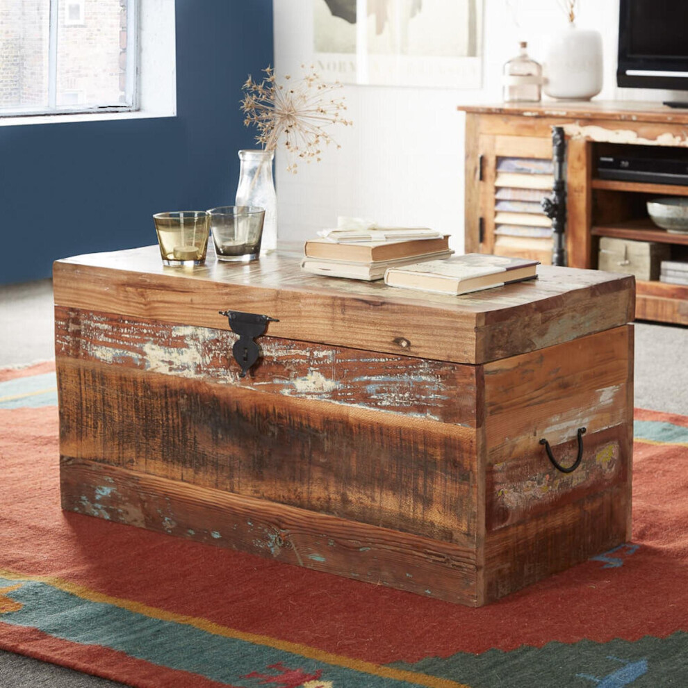 Beverly Trunk Box Blanket Chest Ottoman Storage Unit Reclaimed Solid Wood