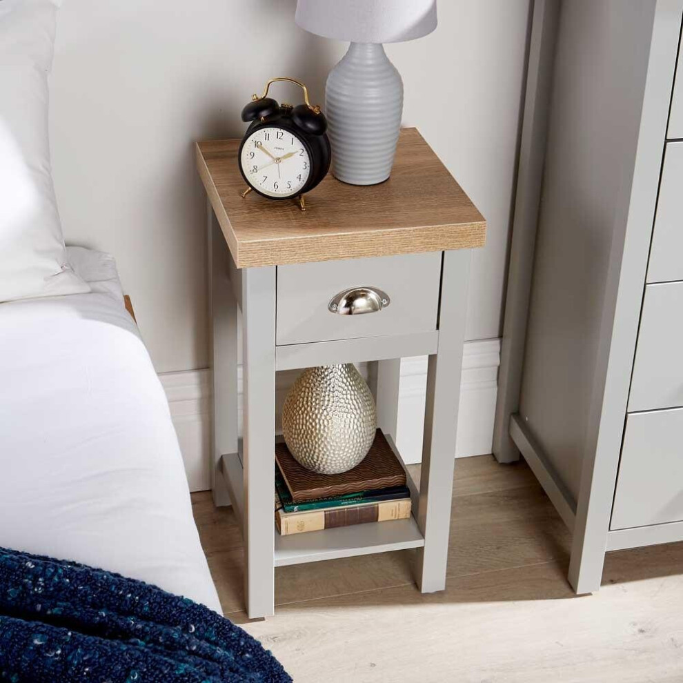 Grey Oak Narrow Bedside Cabinet 1 Drawer Lamp Side Table Night Stand