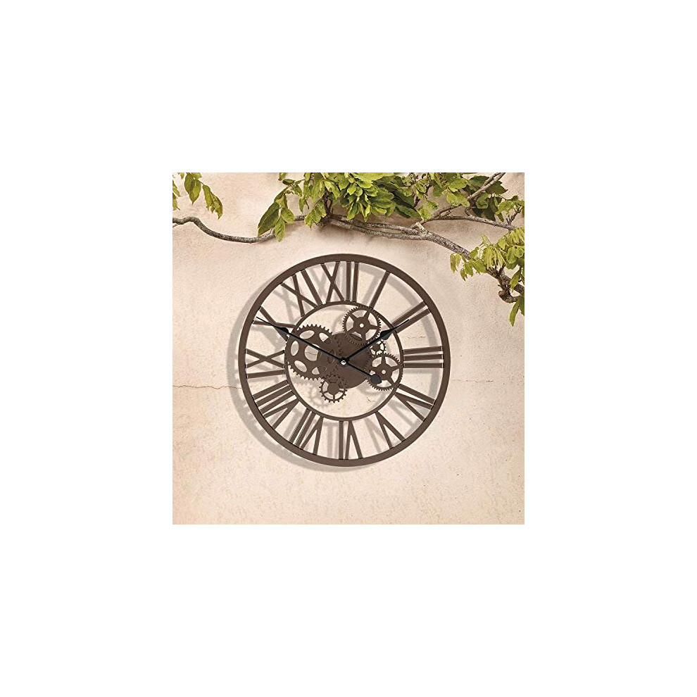 Large 35cm Cog Design Roman Numeral Indoor Outdoor Clock Brown Clock