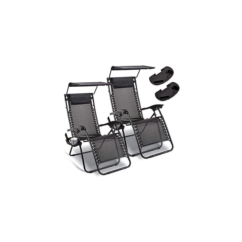 Set of 2 Black Zero Gravity Sun Loungers Twin Pack Textoline Lounge