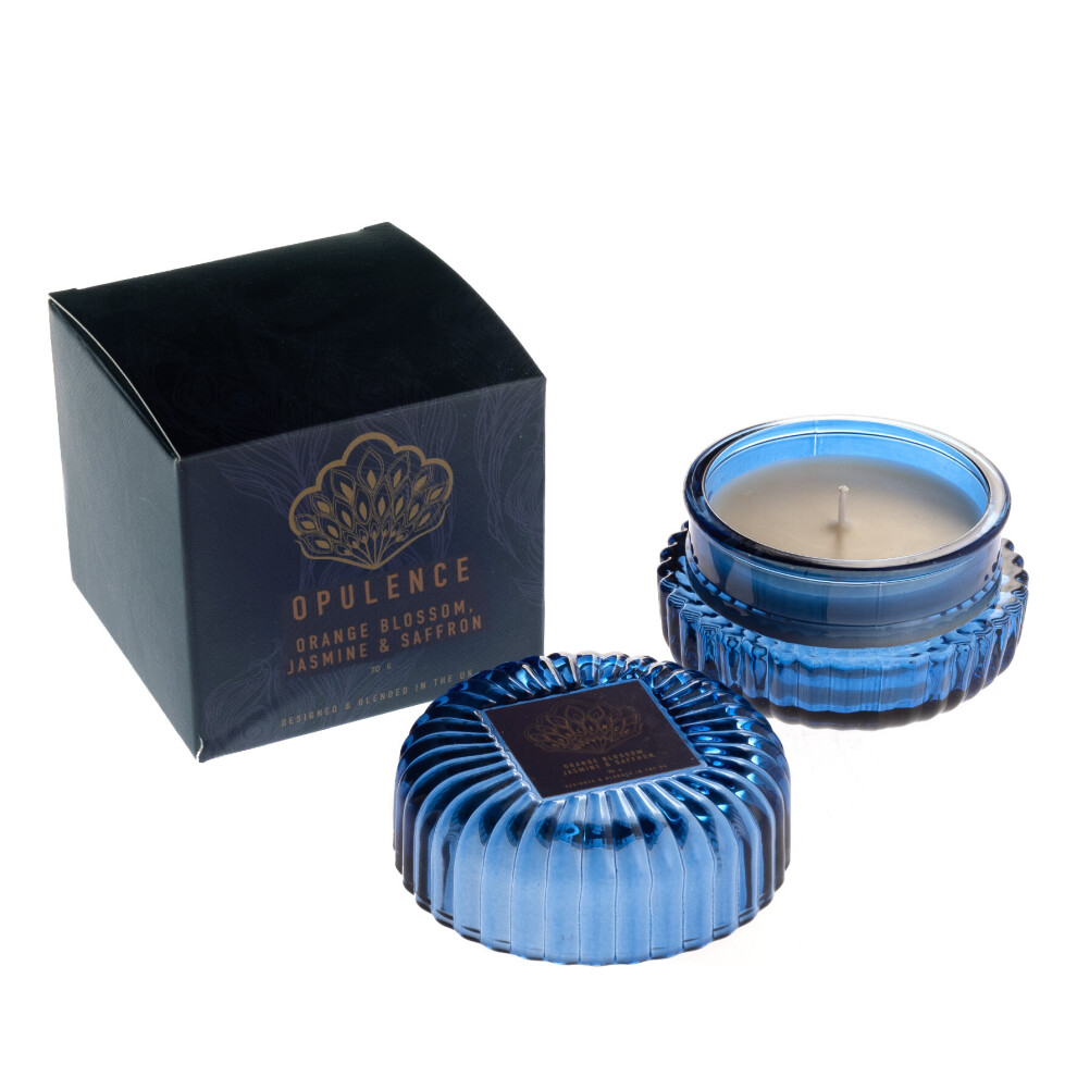 Widdop Opulence Scented Candle Blue Ribbed Glass Jar with Lid 70g