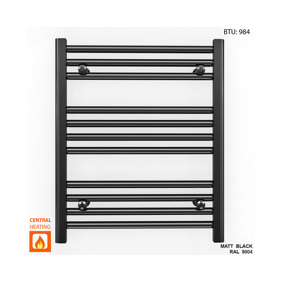 (Black Trv Straight Valves, 500 X 600Mm (Btu: 984)) 500Mm Wide Black Towel Rail Radiator With Valves 9028009406136