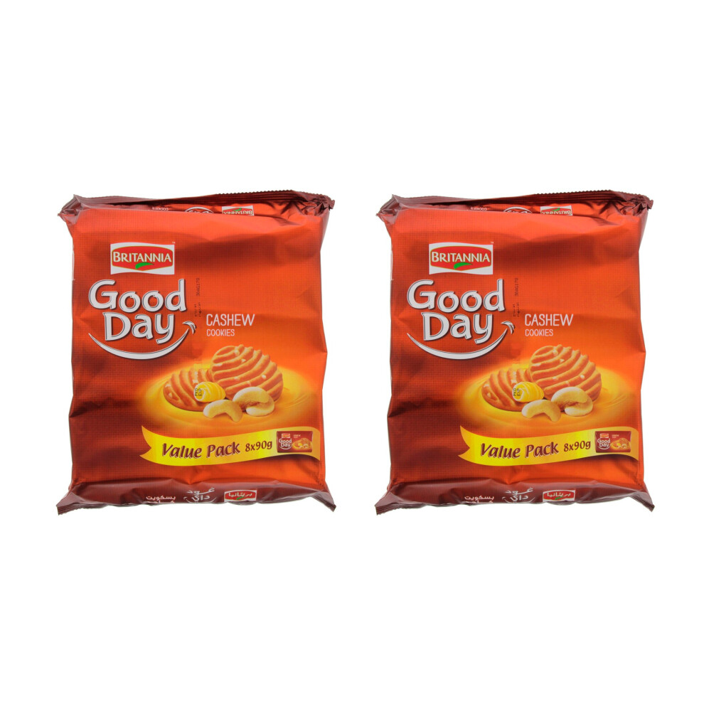 (PACK OF 2) Britannia Good Day Cashew Cookies(8*90g) 720g ,Melt In Mouth Cookies Loaded with Cashew Nuts and Butter