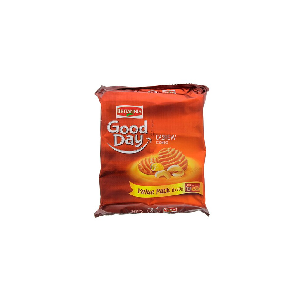 (PACK OF 1) Britannia Good Day Cashew Cookies(8*90g) 720g ,Melt In Mouth Cookies Loaded with Cashew Nuts and Butter