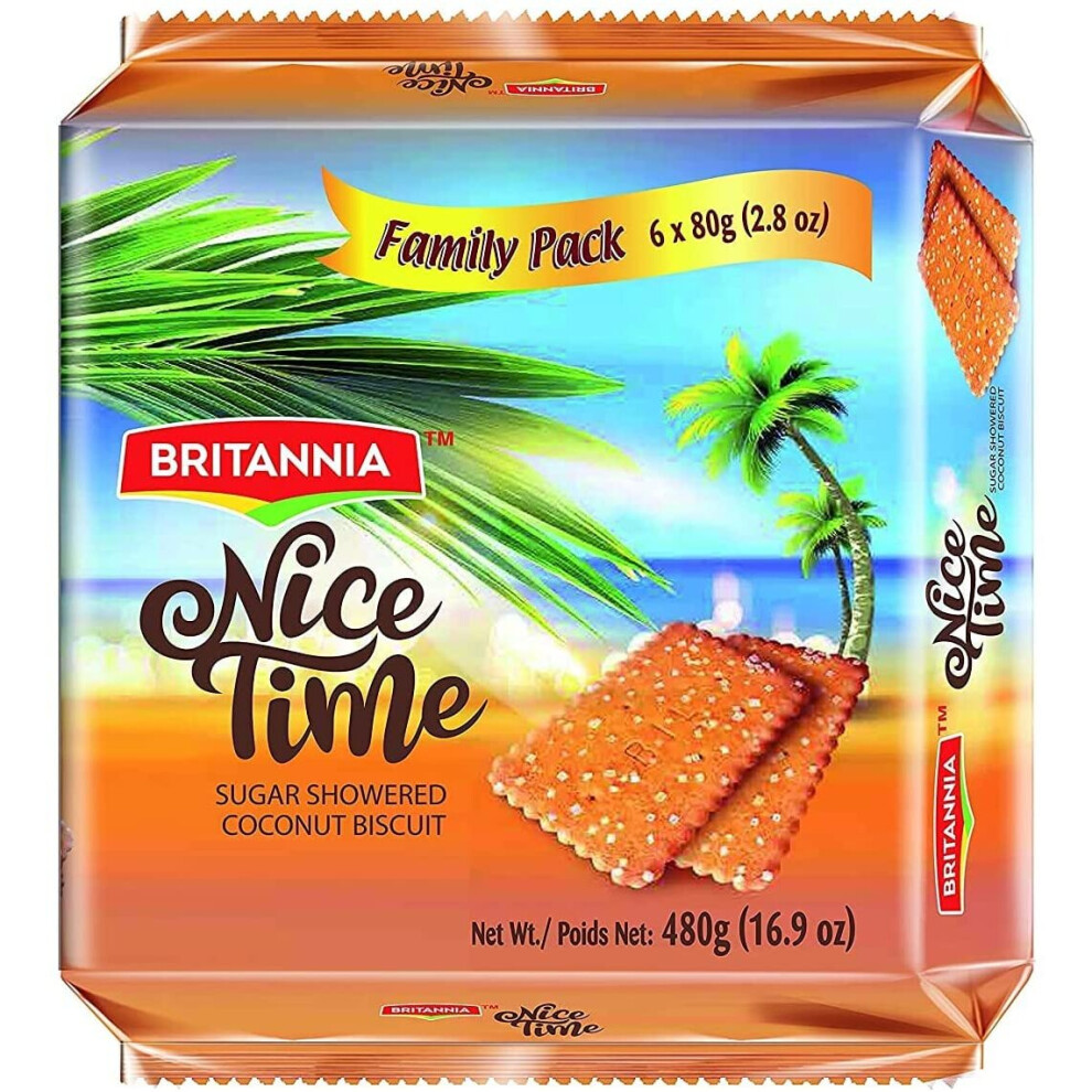 (PACK OF 1) Britannia Nice Time Coconut Biscuit Family Pack 480g , Topped with Sugar Crystals ,Offers A Wholesome Teatime Experience