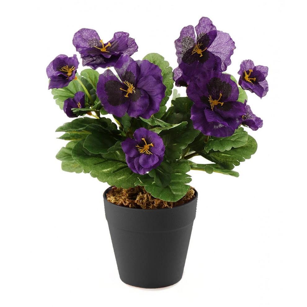 (Purple) Best Artificial 30cm Pansy Plug Plant - Pot Not Included