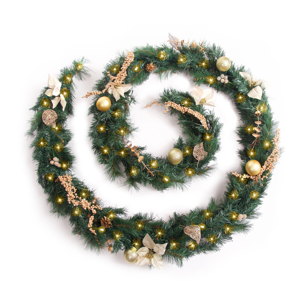 (12ft / 360cm) Best Artificial Christmas 6ft-9ft-12ft Gold Decorated Garland LED Lights