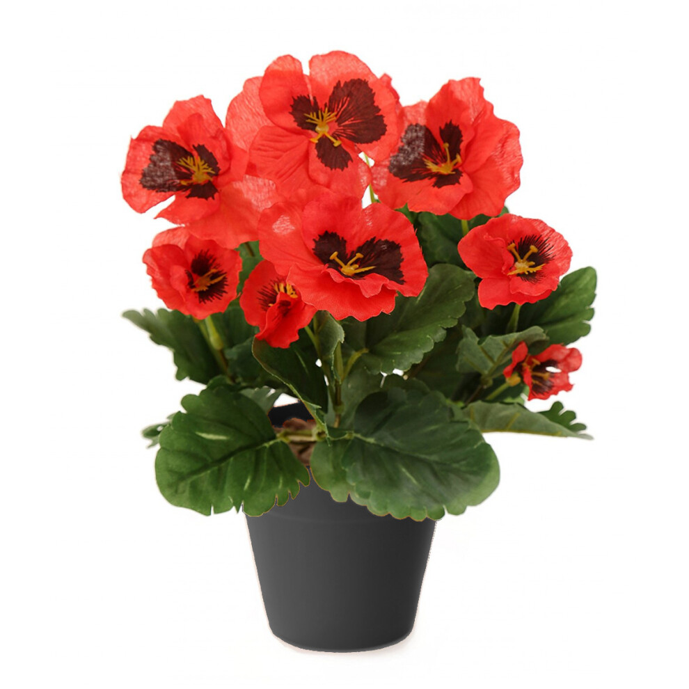 (Red) Best Artificial 30cm Pansy Plug Plant - Pot Not Included