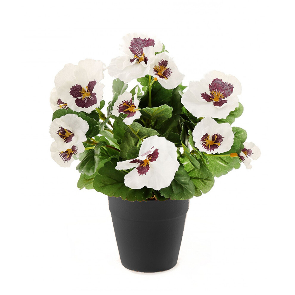 (White) Best Artificial 30cm Pansy Plug Plant - Pot Not Included