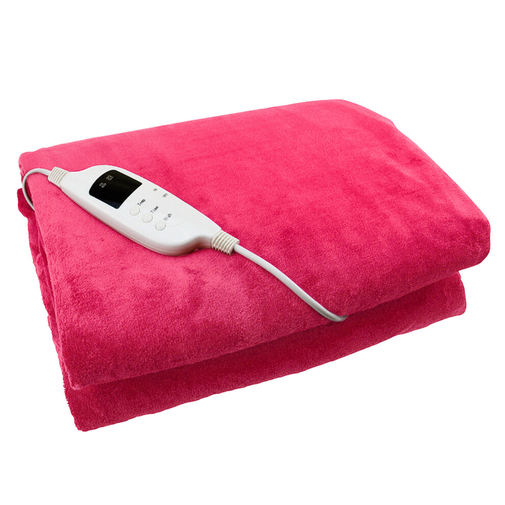 (Fuschia Pink) Electric Heated Throw Over Under Blanket Fleece Washable Polyester Warm Mattress