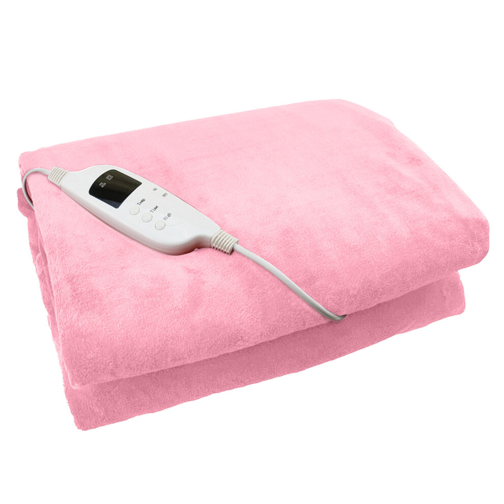 (Baby Pink) Electric Heated Throw Over Under Blanket Fleece Washable Polyester Warm Mattress