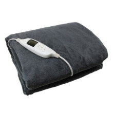(Grey) Electric Heated Throw Over Under Blanket Fleece Washable Polyester Warm Mattress