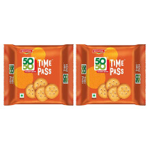 (Pack of 2) Britannia 5050 Time Pass Family Pack 160g, Sweet and Salty Biscuit 5050 Family Sharing Biscuit, Crispy and Crunchy Anytime Snack
