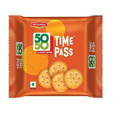 (Pack of 1) Britannia 5050 Time Pass Family Pack 160g, Sweet and Salty Biscuit 5050 Family Sharing Biscuit, Crispy and Crunchy Anytime Snack