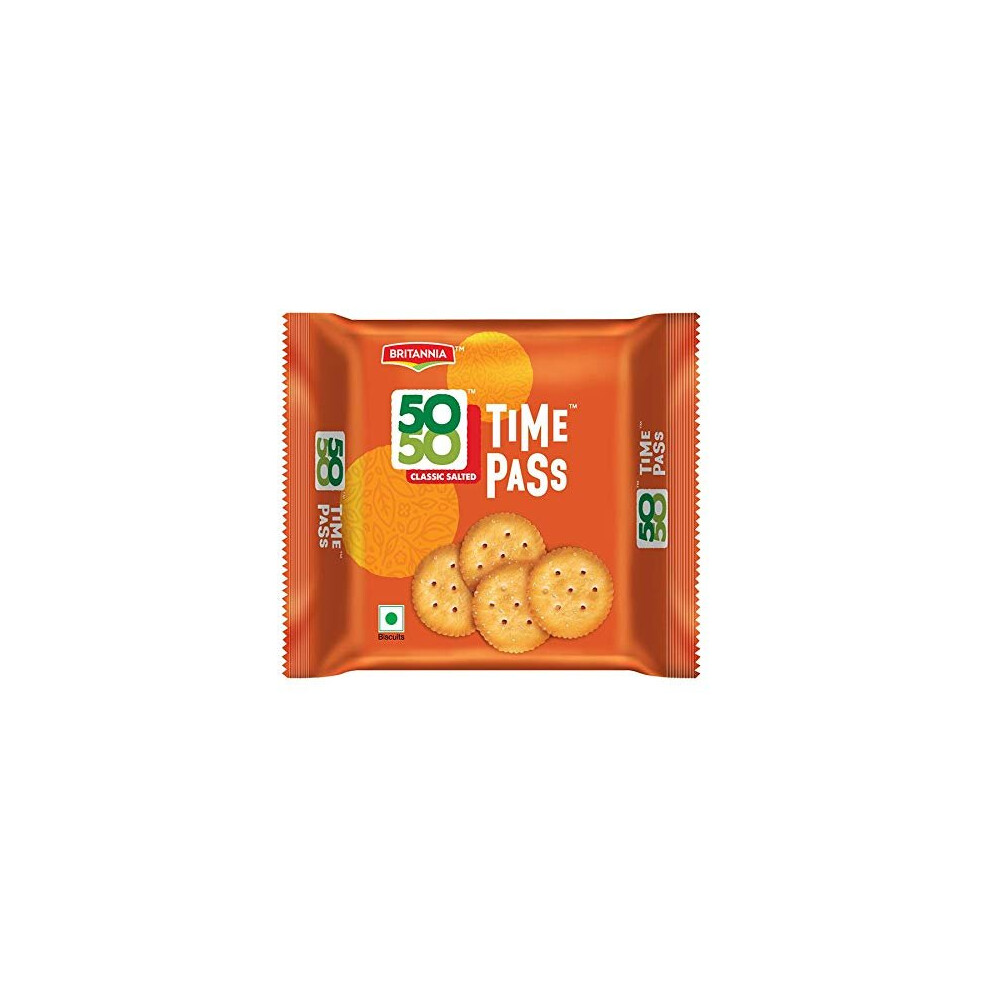 (Pack of 1) Britannia 5050 Time Pass Family Pack 160g, Sweet and Salty Biscuit 5050 Family Sharing Biscuit, Crispy and Crunchy Anytime Snack