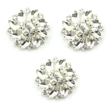 HAND No.11 Set of 3 Large Clear Diamante Crystal Buttons - 28 mm Diameter