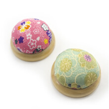 HAND Japanese Kiwa Wood Base Tabletop Flower Pattern Pin Cushions, Pack of 2 - 7 cm Diameter